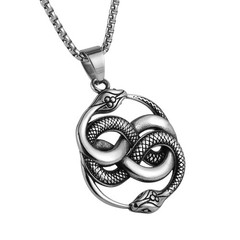 Goth Punk Jewelry Men’s Stainless Steel Animal Snake Pendant Necklace 22+2Inc…
