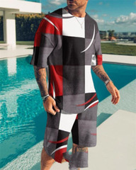 Men’s 2 Piece Active Casual Short and T Shirt Short Sleeve Set Waist Up To 44″