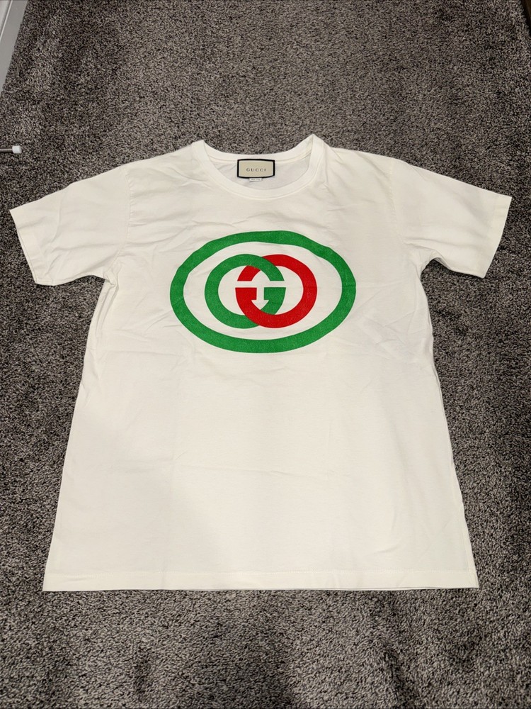 Gucci Cotton GG Graphic T-Shirt Mens Size S Authentic White