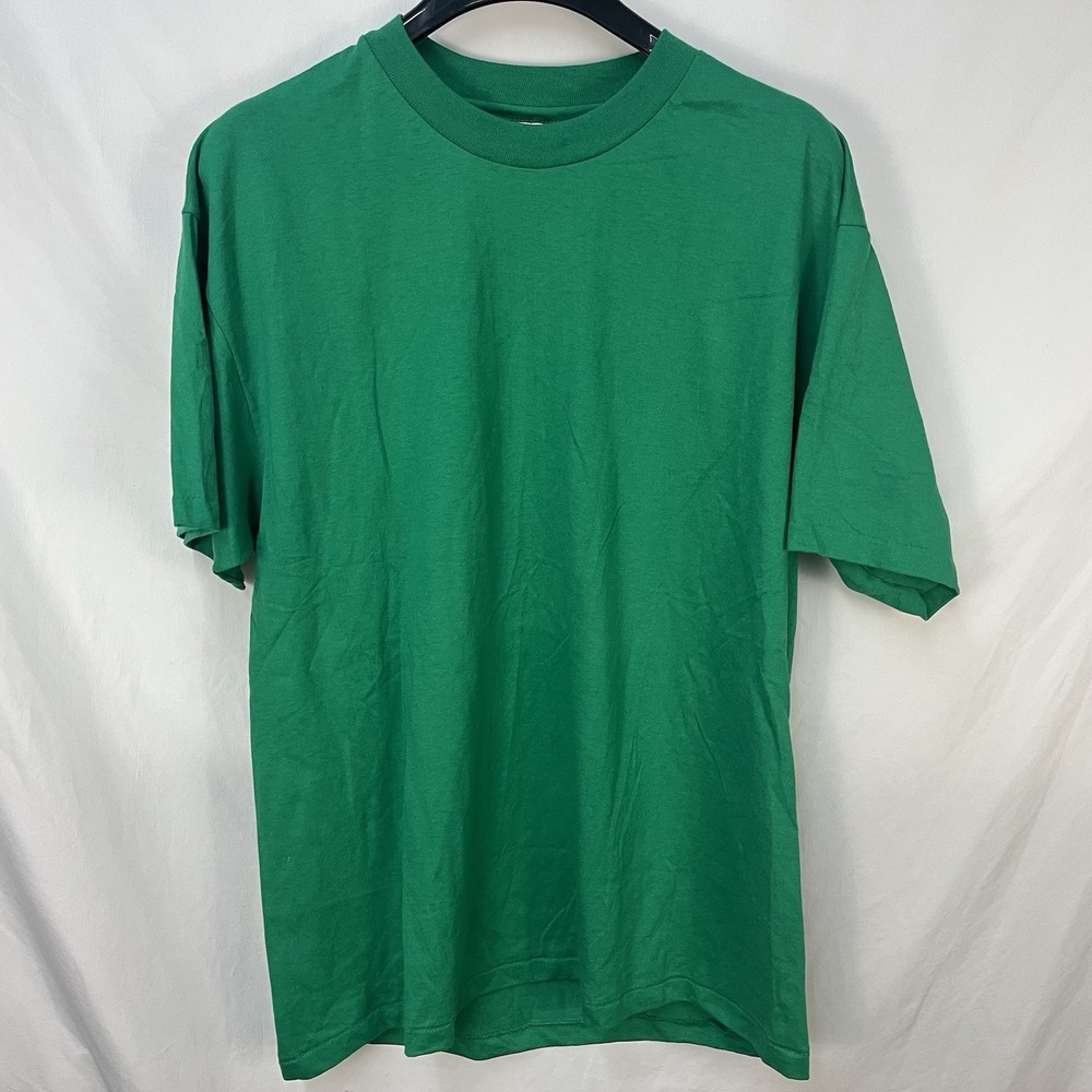 VINTAGE 90S NOS HANES HEAVYWEIGHT 50/50 BLANK GREEN T SHIRT XL SINGLE STITCH USA