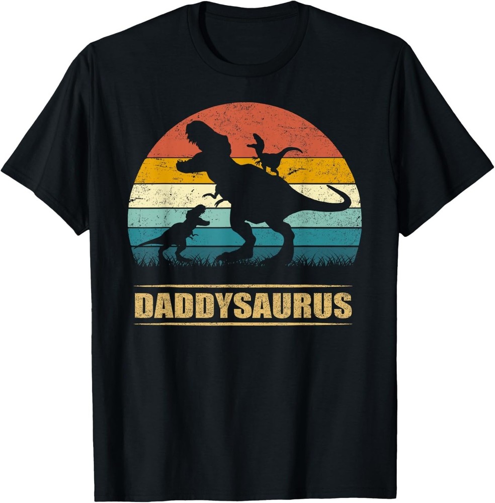 Daddy Dinosaur Daddysaurus 2 Two Kids Funny Father’s Day dad T-Shirt
