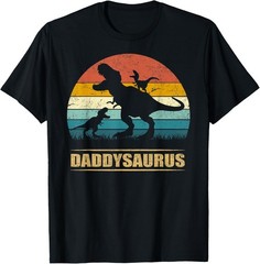 Daddy Dinosaur Daddysaurus 2 Two Kids Funny Father’s Day dad T-Shirt