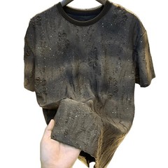 Men’s Rhinestone Decorated T-Shirt Round Neck Casual Short Sleeve Polyester