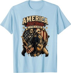 George Washington Abraham Lincoln Playing Guitar 4th July T-Shirt