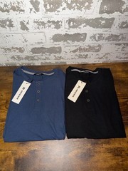 NWT! Lot of 2 JMIERR Short Sleeve Ribbed Button Neck Tee Shirts – Blue/Black S