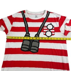Where’s Waldo Men’s Red & White Stripe S/S T-Shirt • Medium