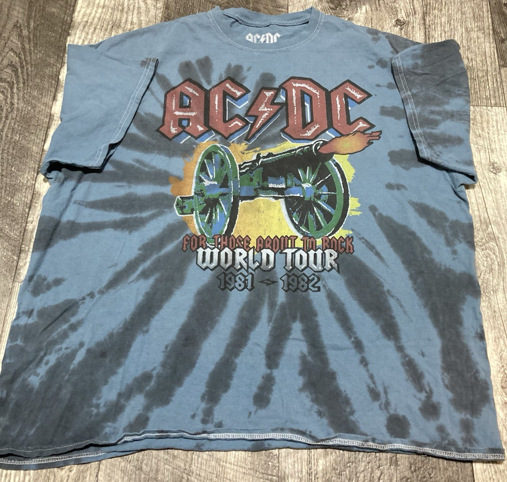 AC/DC Tie Dye T Shirt For Those About To Rock World 2021 Tour Blue Men’s M/L