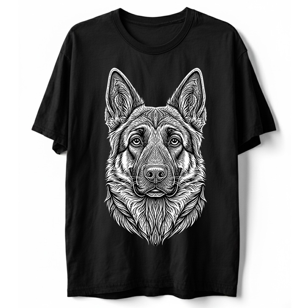 Artistic German Shepherd T-Shirt Line Art Dog Lover GSD Portrait Graphic Tee