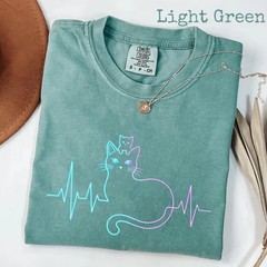 Cute Heartbeat Cat Lover Comfort Tee Pet Owner Soft Cotton