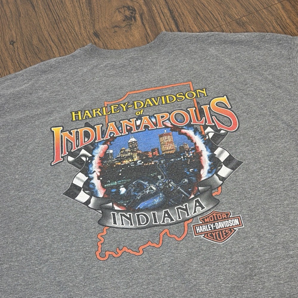 Harley Davidson Mens 2XL Gray T-Shirt Indianapolis Indiana RK Stratman Vintage