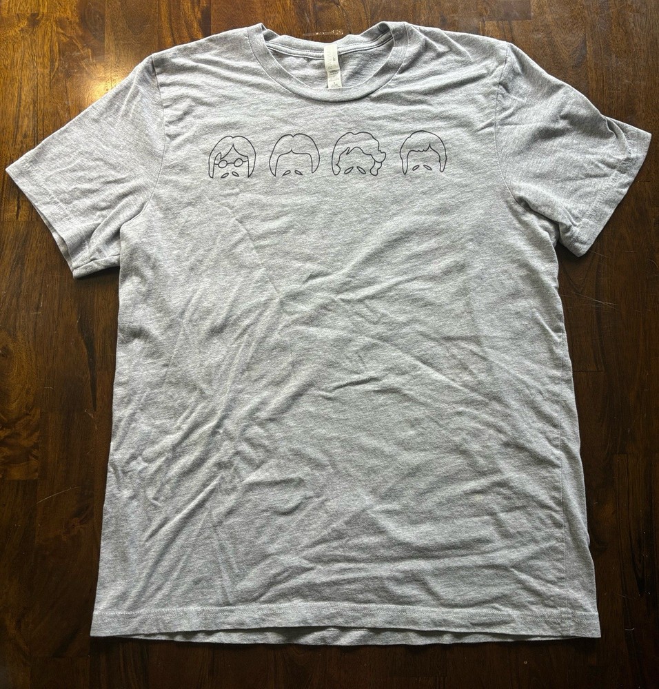 The Beatles Bella+Canvas Minimalist Line Art Short Sleeve Grey T-Shirt-Size L
