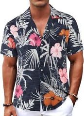 Men’s Hawaiian Shirt Tropical Floral Short Sleeve Button Down Casual Beachwear