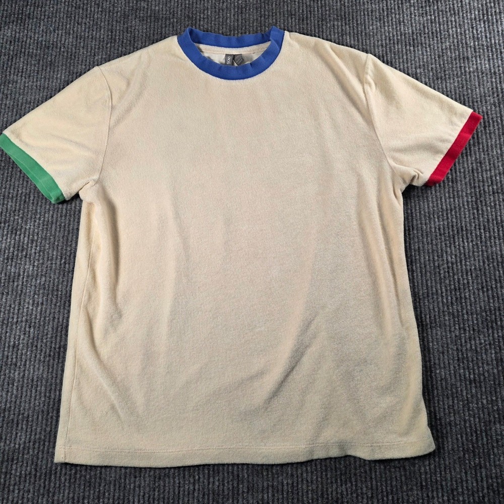ASOS Design Mens Towelling Ringer T-Shirt Cream Color Block Retro Terry Cloth M