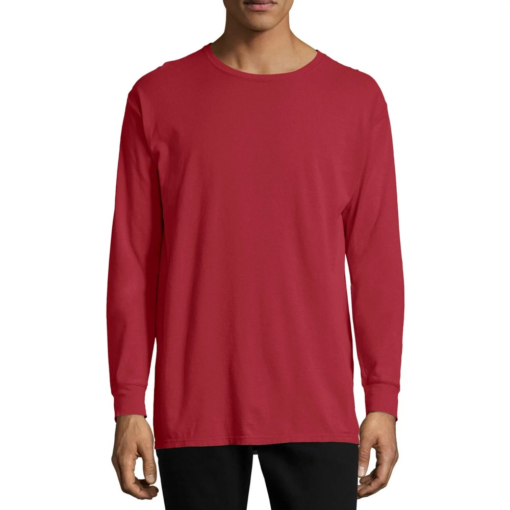 Hanes Mens ComfortWash Cotton Long Sleeve Garment Dyed T Shirt GDH200 Red Large