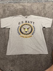 VTG Bayside US Navy Graphic T-Shirt Mens Large Heather Gray Made in USA Military