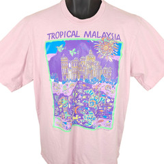 Vintage Tropical Malaysia T Shirt Mens Size Large Pink Travel Destination Tee