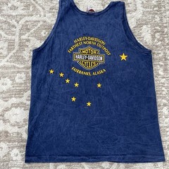 Vtg Y2K Harley Davidson Tank Top Blue Acid Wash Men’s Large L Fairbanks Alaska