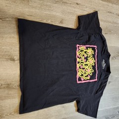 Keith Haring Dancing Flowers T-Shirt Mens XL Black Pink Yellow Pop Art 2 Sided