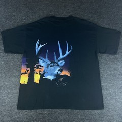 Vintage Nature Shirt Mens Black 3XL Deer Wild Side Wrap Around Graphic Tee 90s