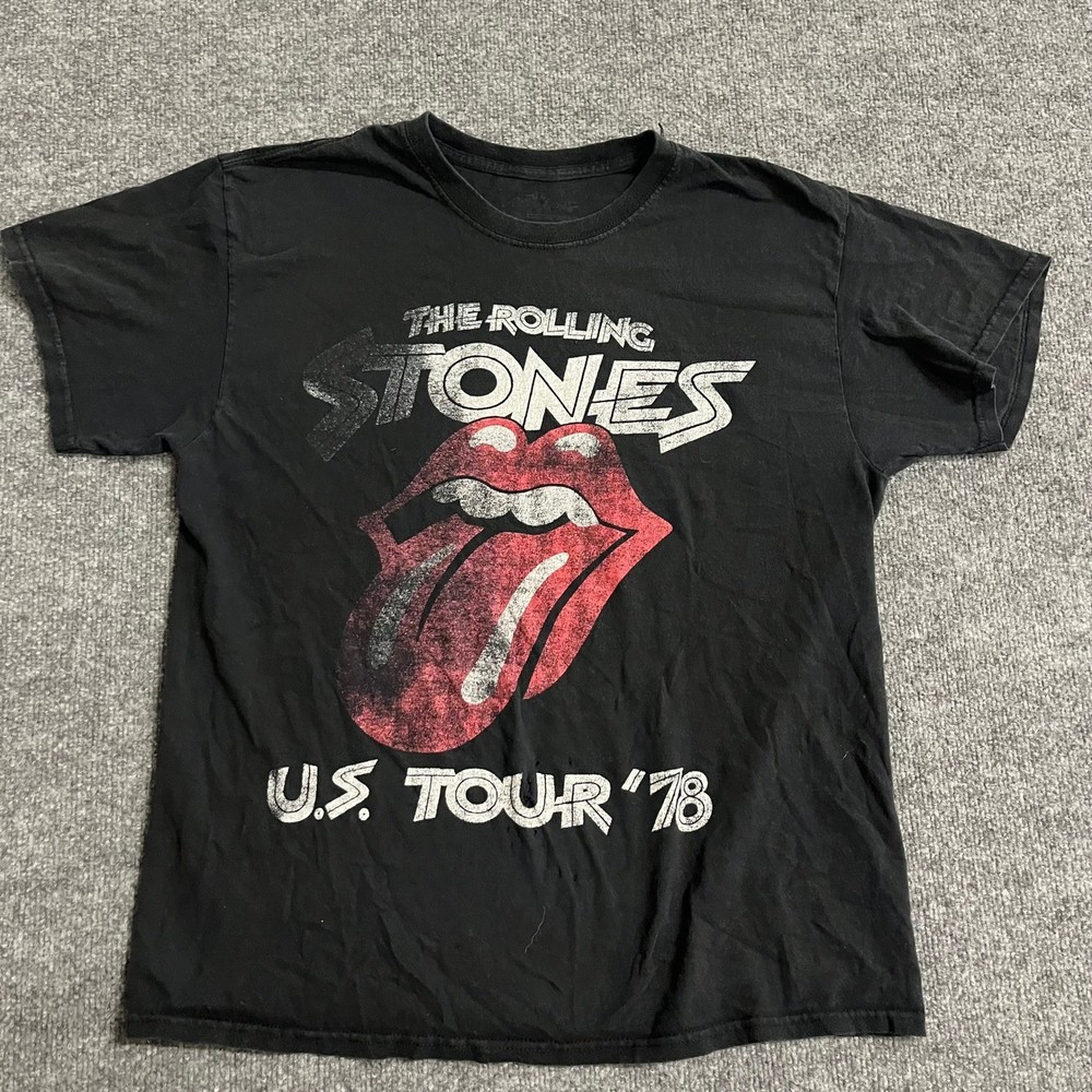 The Rolling Stones T-Shirt Mens Size L Black US Tour 78 Graphic Distressed Rock