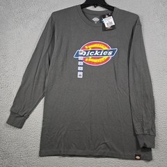 Dickies Logo SHIRT Mens MEDIUM M Gray Casual Work Relaxed Fit Long Sleeve NWT