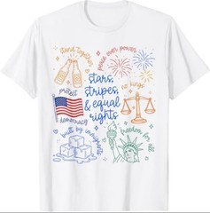 Stars Stripes & Equal Right Doodle USA Political Liberal T-Shirt