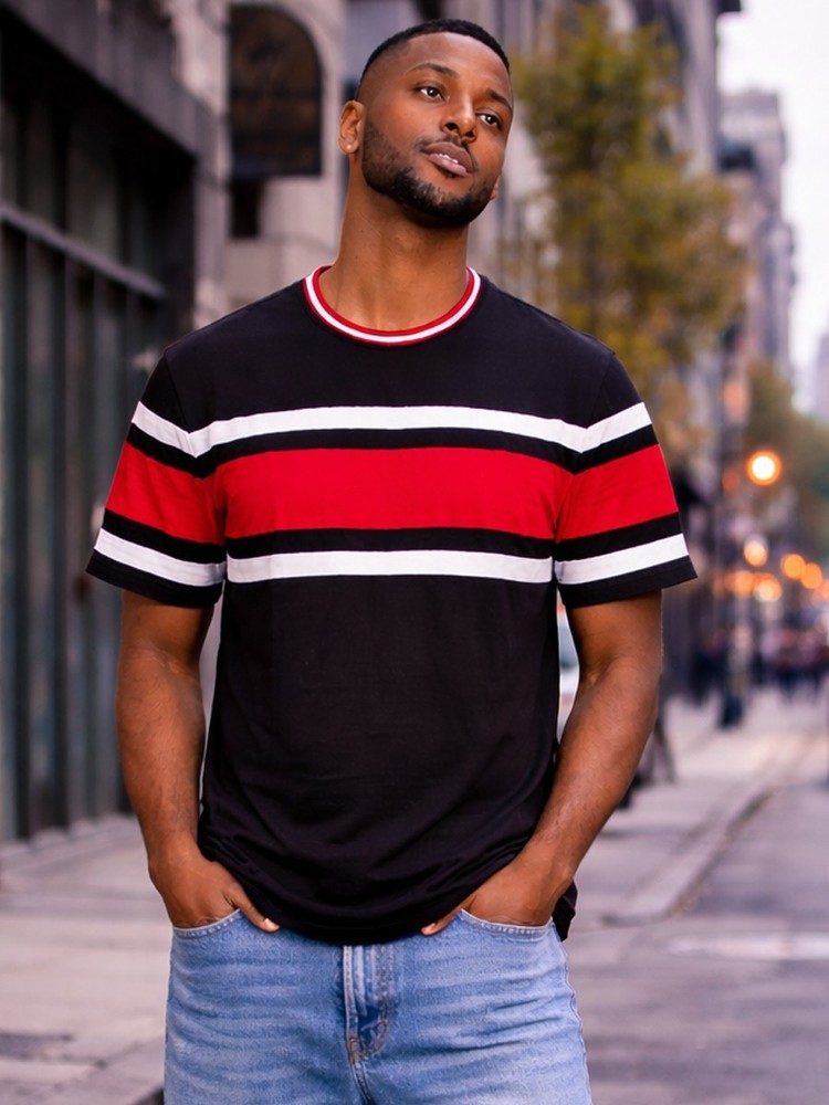 Men’s Cotton T Shirt Regular Fit Short Sleeve Tshirt Summer Color Block Tee