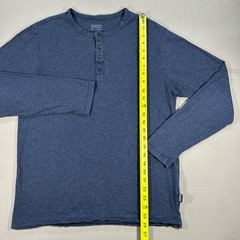 Patagonia Navy Blue Heathered Henley Long Sleeve Mens Medium 100% Organic Cotton