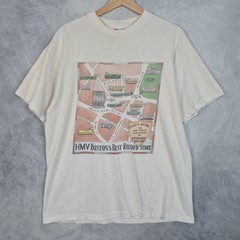 Vntg HMV Boston Shirt Mens Large White Harvard Square Record Store Single Stitch