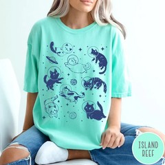 Cute Space Cat Tee Galaxy Kitten Graphic Shirt Celestial Themed Apparel