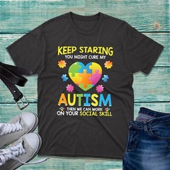 Autism Awareness Quote T-Shirt Puzzle Heart Rainbow Colours Keep Staring Tee Top