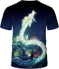 Fantasy Dragon T-Shirt – Glowing White Dragon Night Sky Graphic Tee for Men Wome