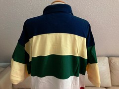 IVY CREW Mens T-Shirt Sz L Blue Green Yellow White Short Sleeve Collared Buttons RETRO