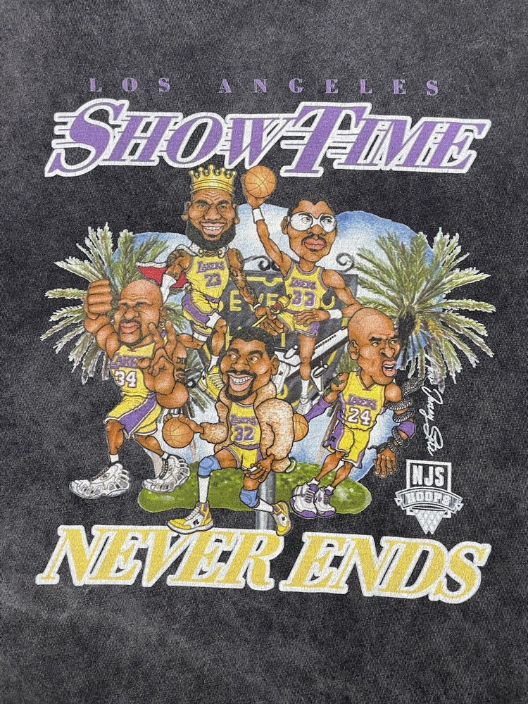 Los Angeles Lakers Showtime Never Ends Basketball Shirt Cartoon Legends 2XL Gray