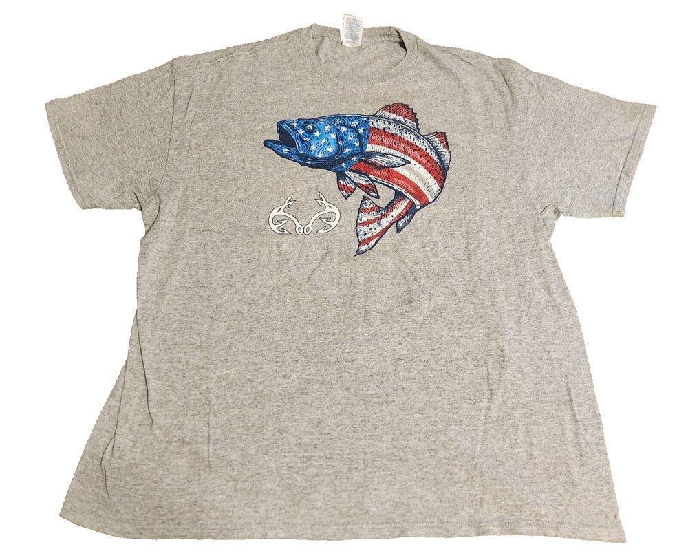 Delta Apparel Mens XL Fish T Shirt Flag Motif Coloring Marks/Spots READ!