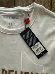 True Religion Med Shirt Men Large White Optic Tee Gold Metallic Logo Print NWT