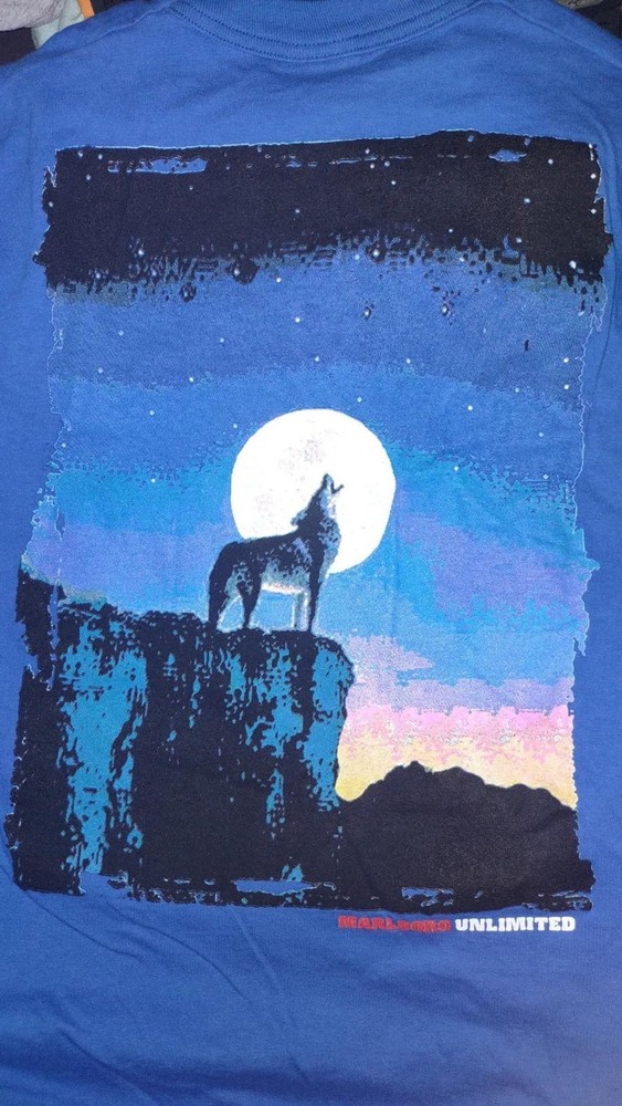 VTG Marlboro Unlimited Howling Wolf Blue Pocket T Shirt XL (OSFA)