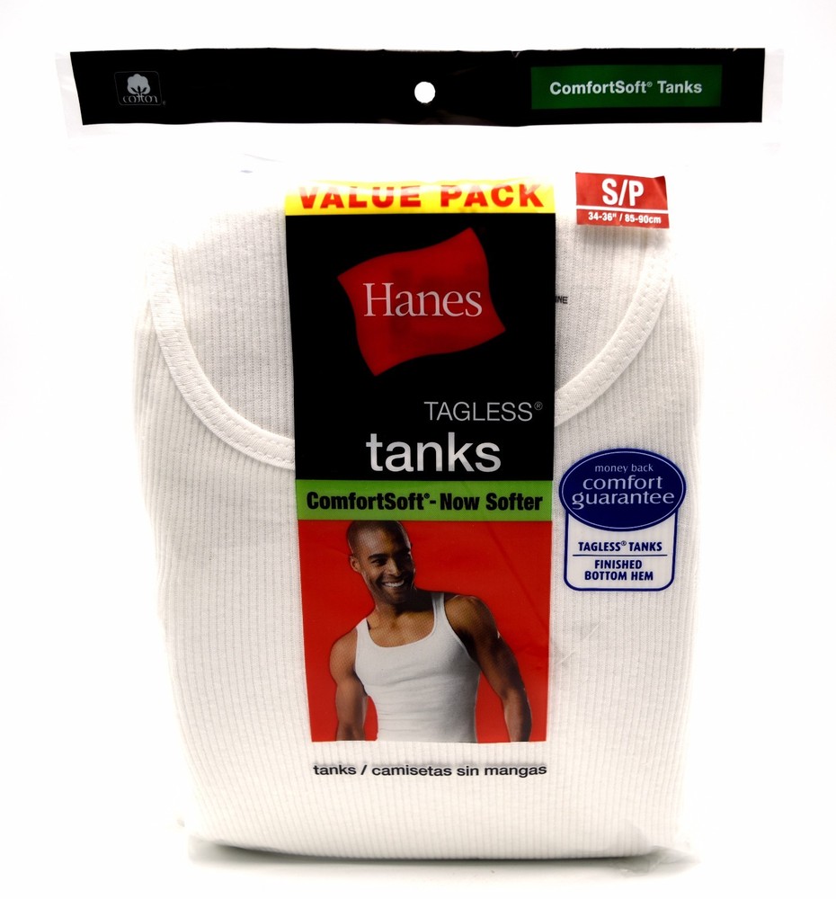 5 Hanes White Tanks Small S 34-36 Inch Tagless ComfortSoft P 85-90 CM