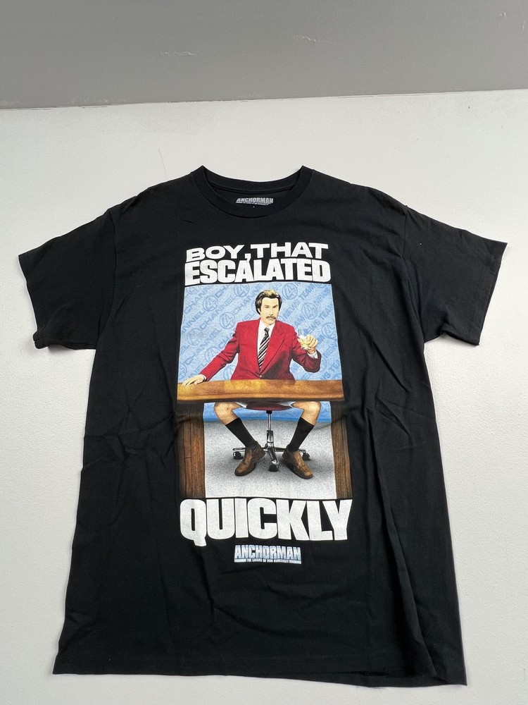 C-LIFE GROUP Shirt Mens Large Black Anchorman Ron Burgundy Quote Graphic Tee
