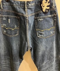 American Eagle Men Denim Jeans Boot Cut Blue 100% Cotton 36 X 31 Distressed