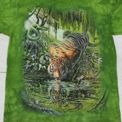 Siberian Tiger Enchanted Snake King Pool Reflection Mountain Green T-Shirt S-3X