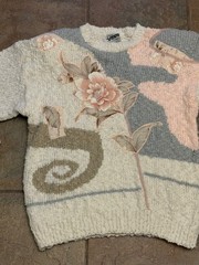 Vintage 80s Vision Floral Abstract Sweater Large Korea Acrylic Art Knit