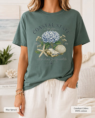 Coastal State of Mind Shirt, Comfort Colors Hydrangea Seashell Beach Tee