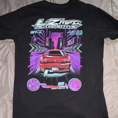 LSTMED Automotive Men’s L Black Cars Racing Graphic Logo Cotton Crew Neck Tee