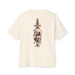 Mens Oversized T-Shirt Skull Dagger Back Print Streetwear Graphic Baggy White