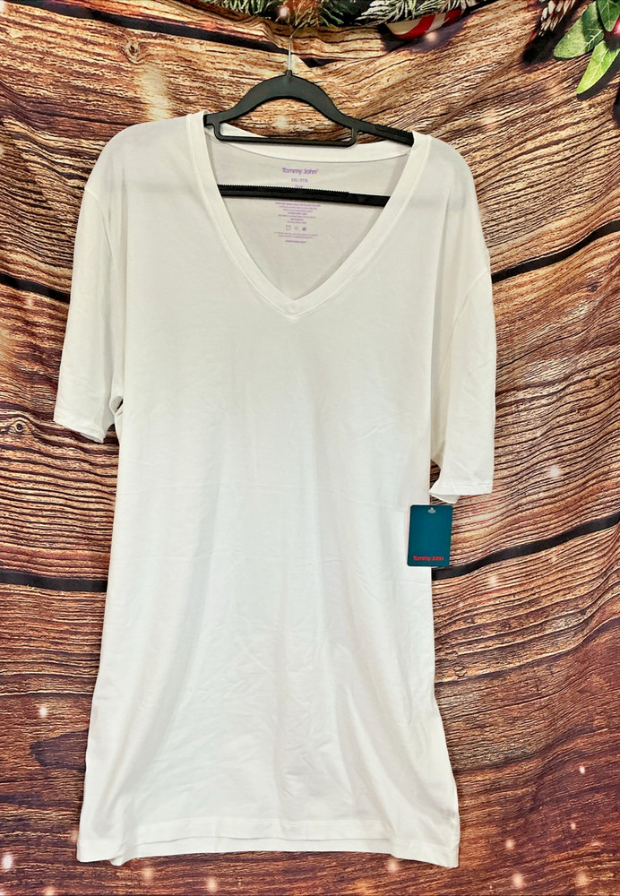 NEW Men’s Tommy John Cool Cotton Deep V-Neck Stay-Tucked Undershirt Size 2XL
