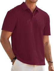 Mens Summer Casual Polo Shirt Short Sleeve Knit Stretchy Button Golf Tee Top