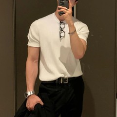 Men Summer Light Luxury Loose Knit Shirt Tshirt Casual Beach Summer Tee Top Gift