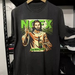 HOT! NOFX Never Trust a Hippy Album Punk Rock Band Black Heavy Cotton T-Shirt