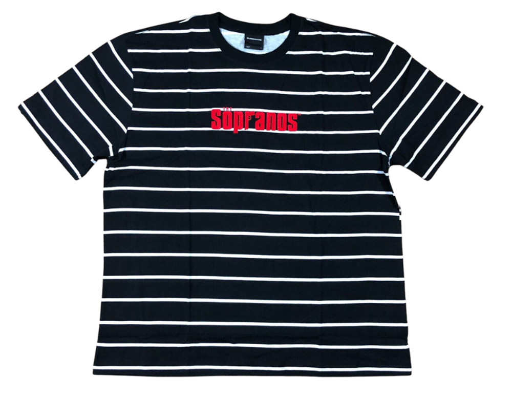 The Sopranos TONY HBO TV Show Men BLACK Striped Embroided T-Shirt XS S M L XL 2X